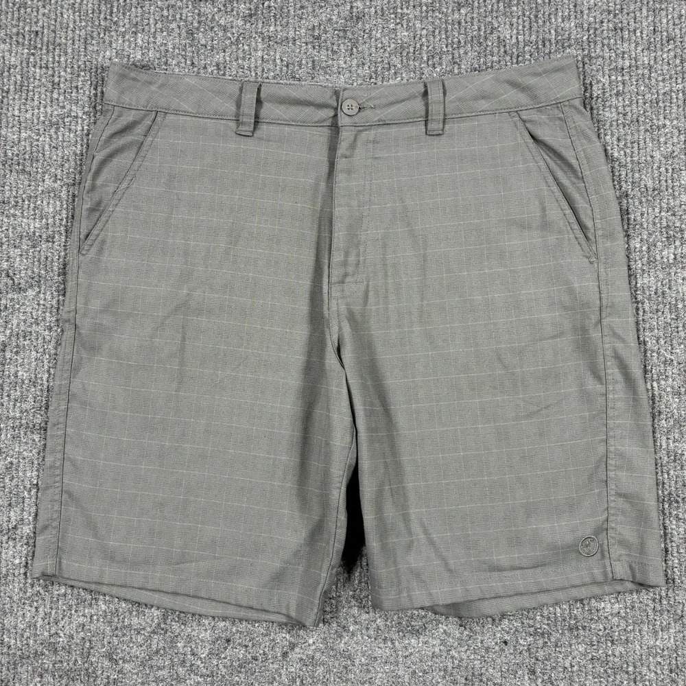 Hang Ten Mens Hybrid Walking Shorts 38 Gray Check Surf Skate Casual Stretch